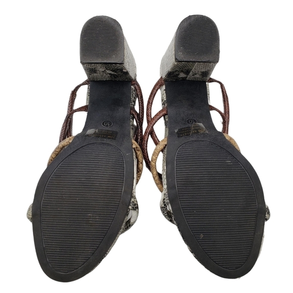 C Comfort | Brown Gray Vegan Leather Snake Print Slip On Block Heels Women's 10 - Picture 13 of 13